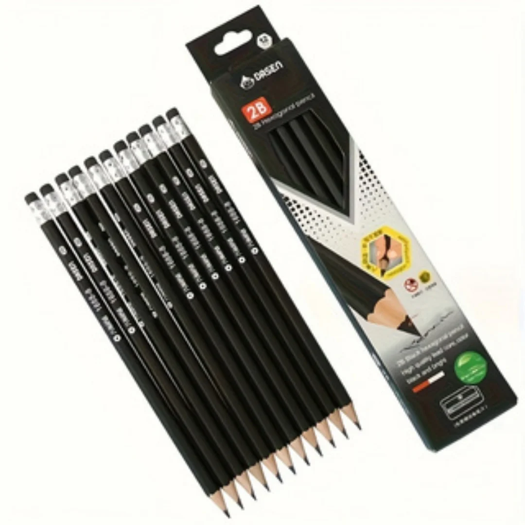 12 Pack 2B Pencils with Eraser Top, Basswood Black Barrel Pencils for Students Exam, Sketching & Office Writing - 3