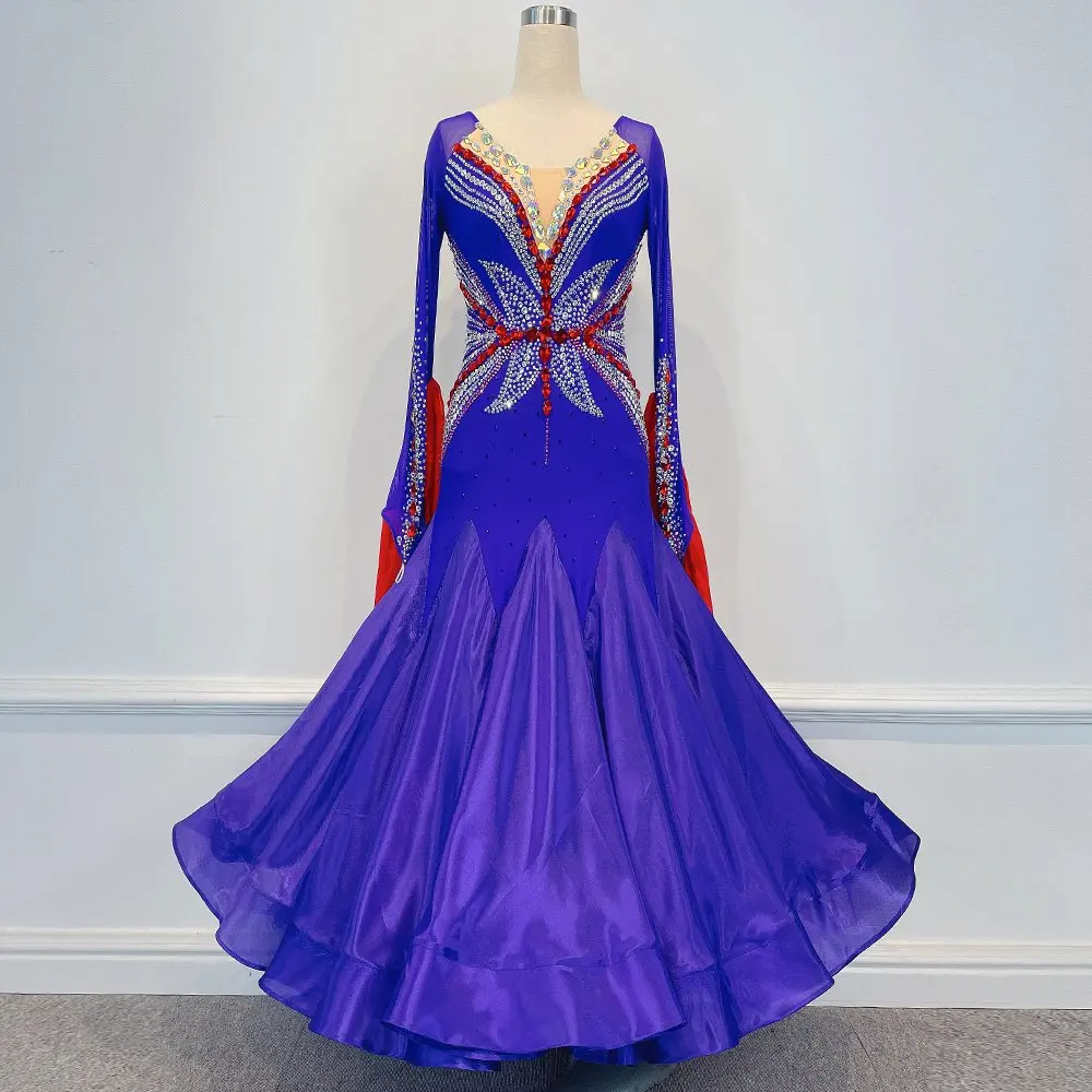 

Customized Luxury Chrisanne Clover Fabric Purple Standard Ballroom Dance Dress Women Waltz Tango Modern Fox Trot Dance Costume