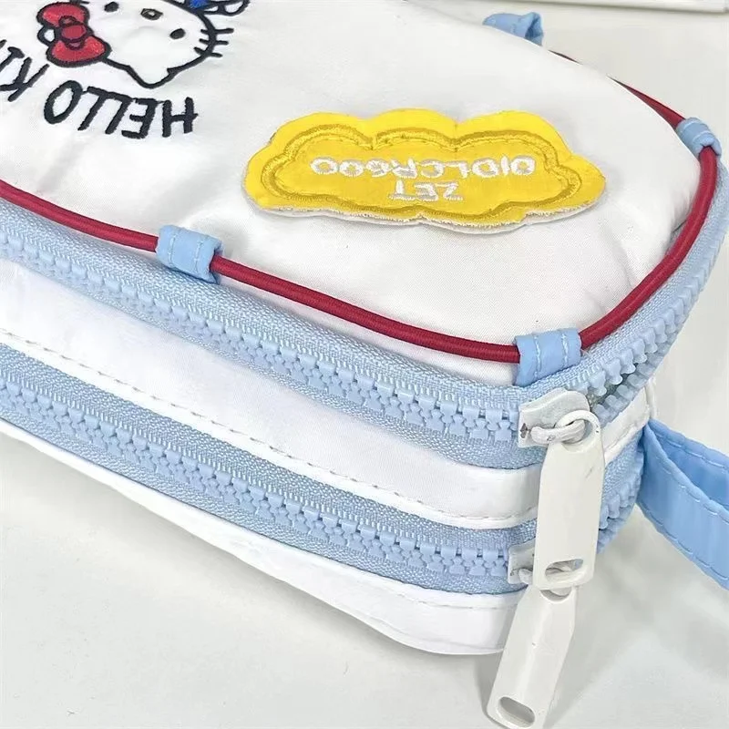 Sanrio HelloKitty Storage Bag Large Capacity Double Layer Girls Pencil Case Embroidery Pencil Case Student Zipper Stationery Bag