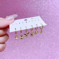 MIGGA 6pcs Mixed Cartoon Dangle Earrings Set Gold Color Cubic Zircon Crystal Huggie Earrings for Women 2