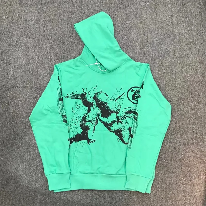 

Hellstar Green Hoodie High Street Letter Graffiti Print 1:1 Terry Fabric Men's And Women's Hoodie