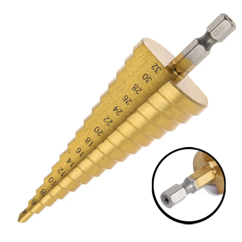 

1PC HSS Step Drill Bits For Woodworking Hex Shank Stepped Bit 4-32 Carpenter Tools Auger Center Drill Hole 15 step drill tool