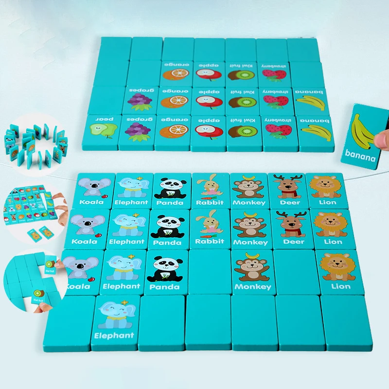 Wooden Dominoes Matching Memory Game Toy for Kids Logic Puzzle Board Game  Montessori Brain Teaser Two-Player for Toddler 4