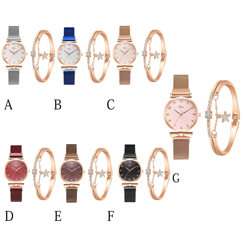 Luxury Women's Watches Set Elegant Female Wristwatches Magnetic Mesh Band Rose Woman Watch Bracelet montre femme reloj mujer