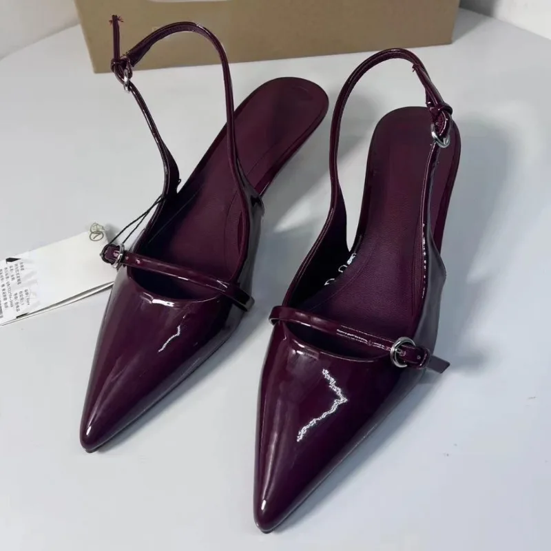 Pointed Toe Buckle Strap Ladies Sandals Solid Shallow Fashion Sexy Party Slingbacks Summer High Heeled Shoes Woman women slingback sandals women high heels shoes women dress shoes