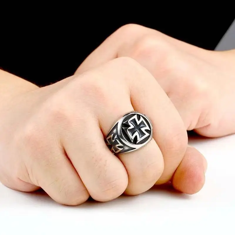Finger Ring Cross Pattern For Men Punk Vintage Silver Color
