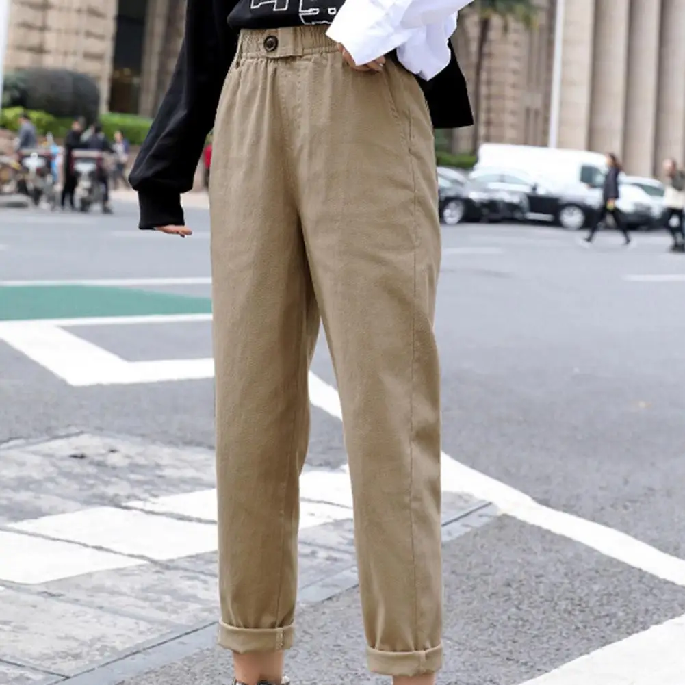 

Casual Women Pants 3 Colors Leisure Loose Soft Touching Cropped Slim Pants Harem Pants with Pockets