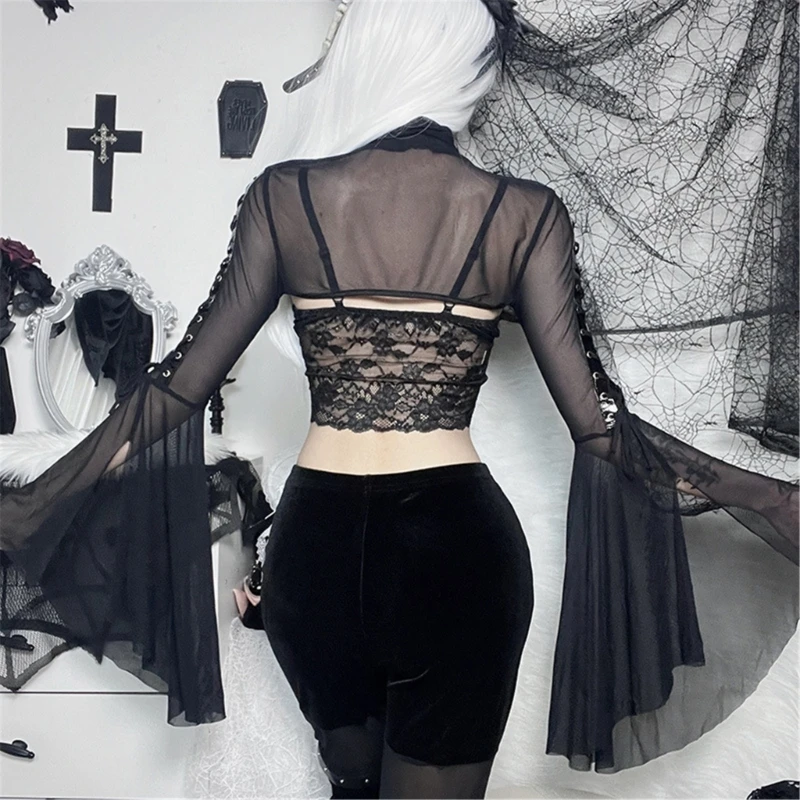 Vintage Gothic Black Long-sleeve T-shirt Women Sexy Streetwear Flared Sleeve See Through Top Elegant Aesthetic Crop Tops - AliExpress 200000345 Vintage Gothic Black Long-sleeve T-shirt Women Sexy Streetwear Flared Sleeve See Through Top Elegant Aesthetic Crop Tops - AliExpress 200000345