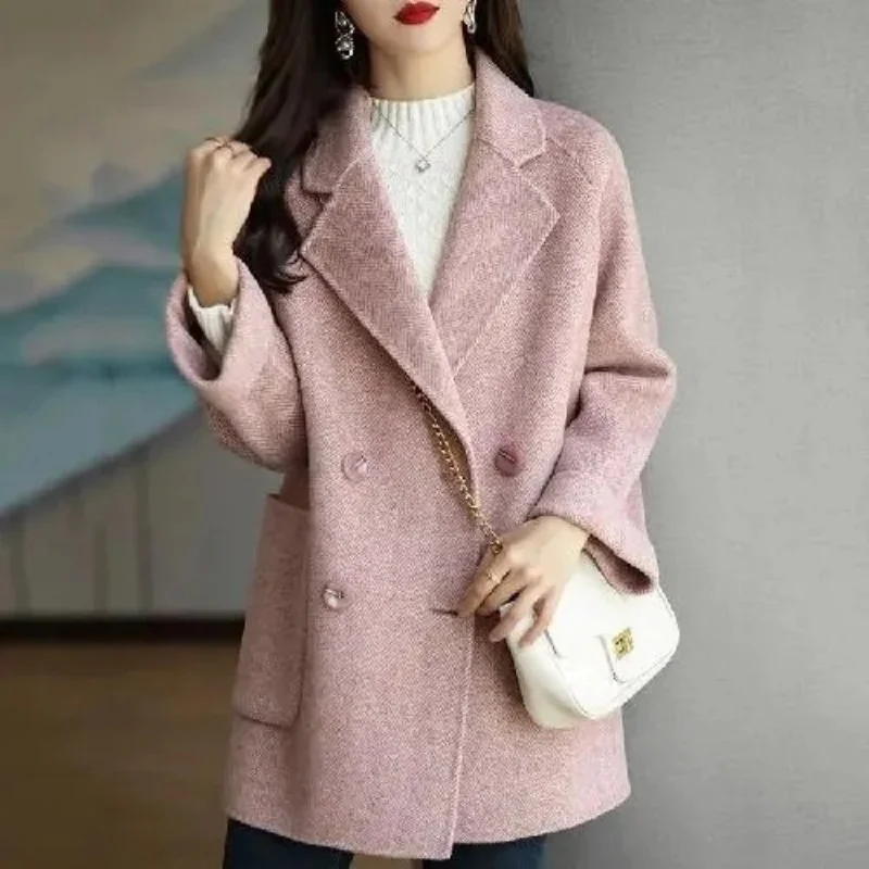

Women's Coat Fashion Herringbone Loose And Thin Foreign In Coats Style Little All Matching Woolen Mid-Long Coat Woman Clothing