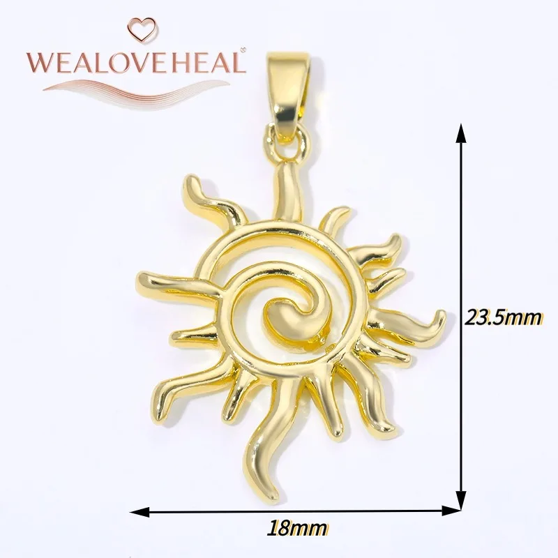 anhänger schmuckherstellung,18K Vergoldete Messing-Sonnenanhänger, Ovale Sonnenstrahlen-Charms mit Hängenden Geometrischen Anhängern, Hochwertige Schmuckkomponenten für Bastelarbeiten – Detail 28