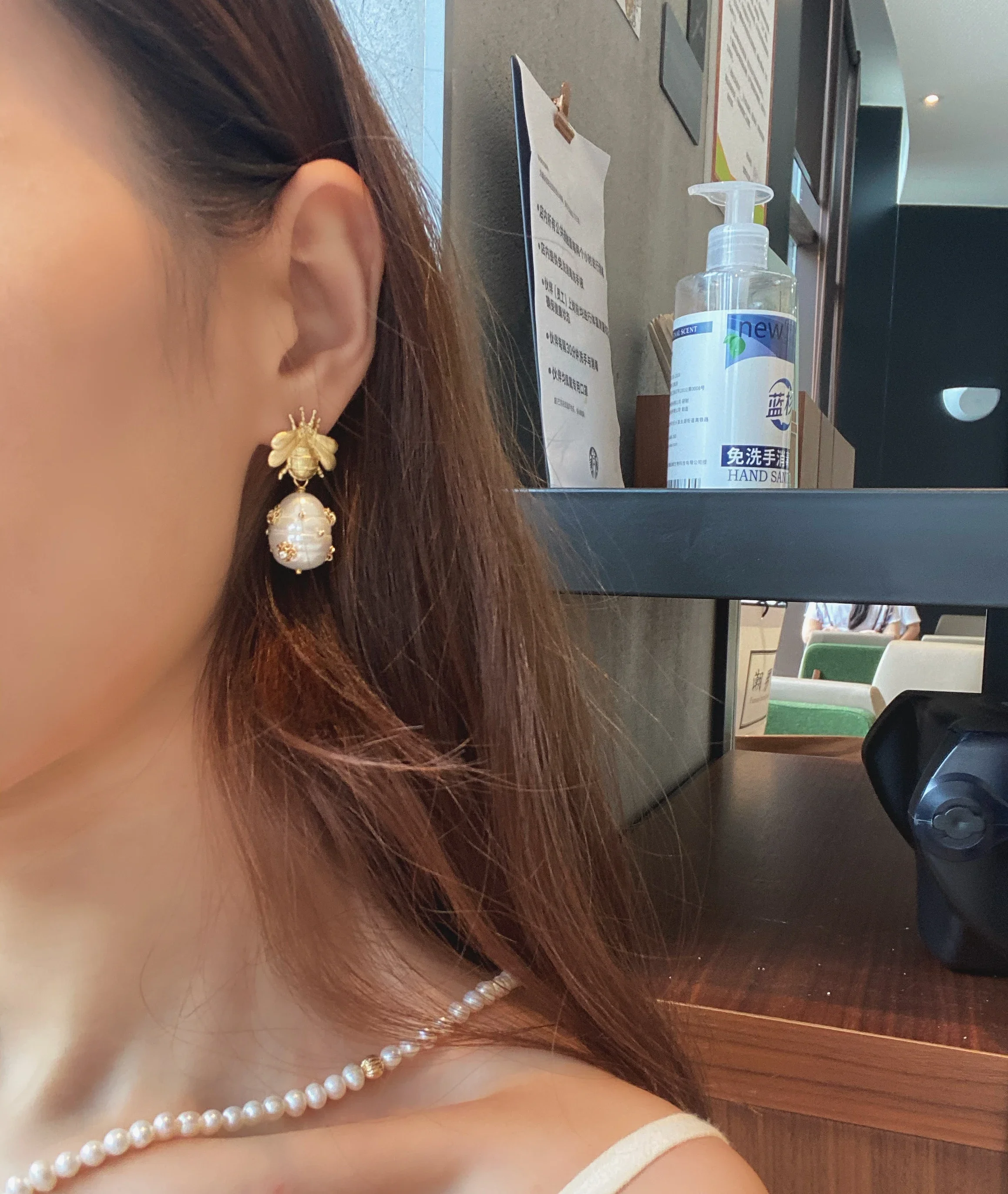 Silver Earrings Womens Earrings Silver Dangle Earrings GLSEEVO 925 Silver Natural Shell Beads Bee Drop Earrings For Women Charms Earrings Original Design Handmade Luxury Jewelry Gift