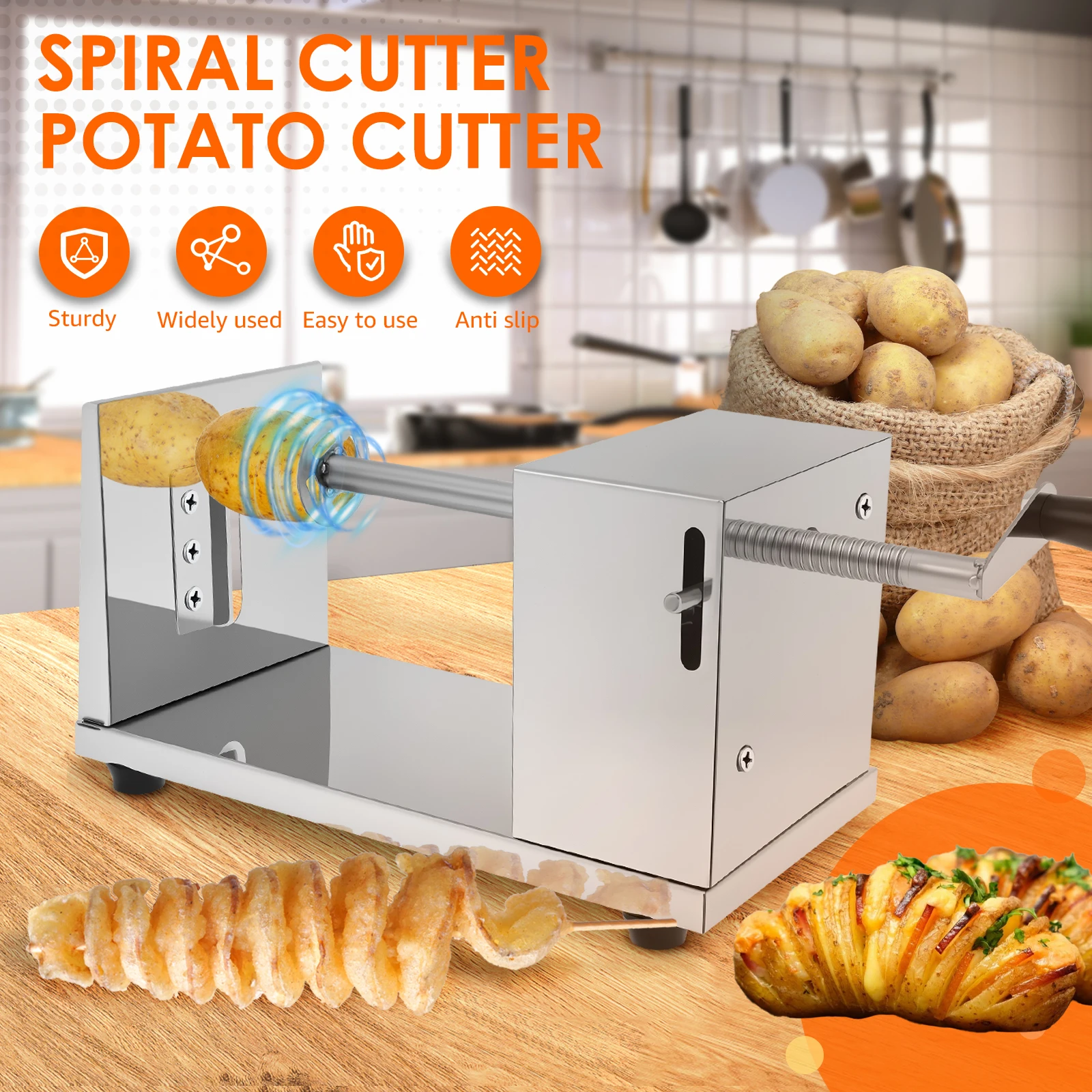 Stainless Steel Potato Tower Machine Manual Whirlwind Potato Slicer French Fry Tool Spiral Cutter Vegetable Kitchen Items