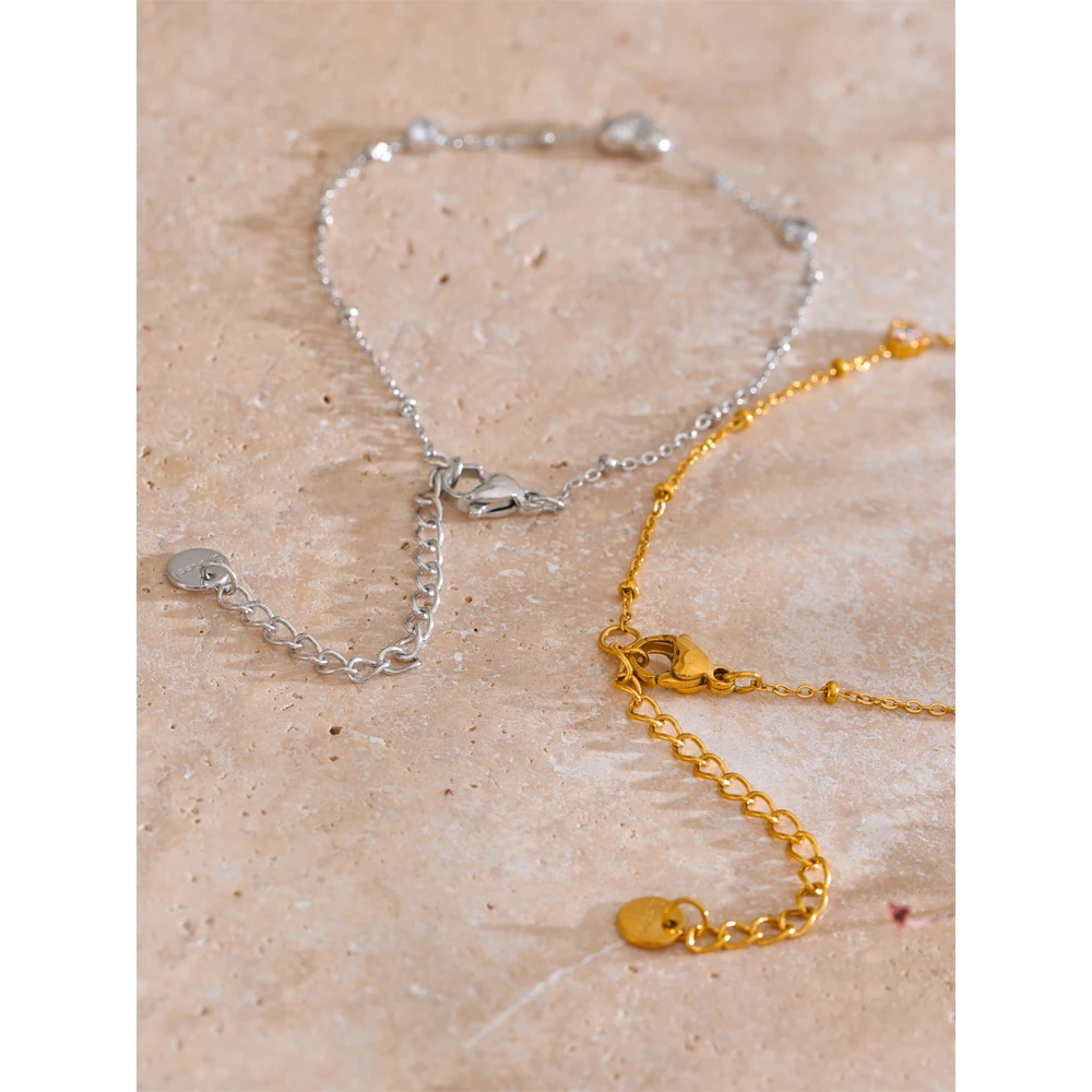 Yhpup Stainless Steel Zircon Heart Bracelet for Women