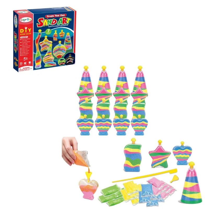 7 Designs Gift Box Colored Sand Art Kit DIY Layered Sand Bottle Craft Glow in The Dark Sand Home Decor Gift for Kids Girls