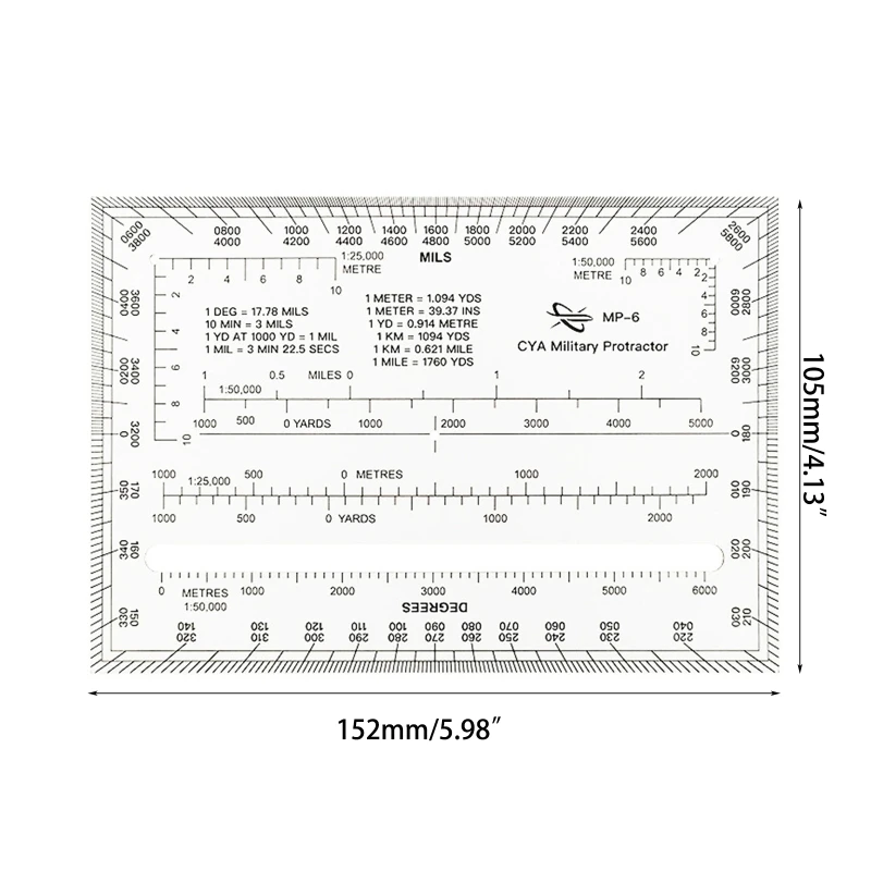 Military Protractor Coordinate Scale Map Clear Reading and Land Navigations Topographical Map Scale for Engineering