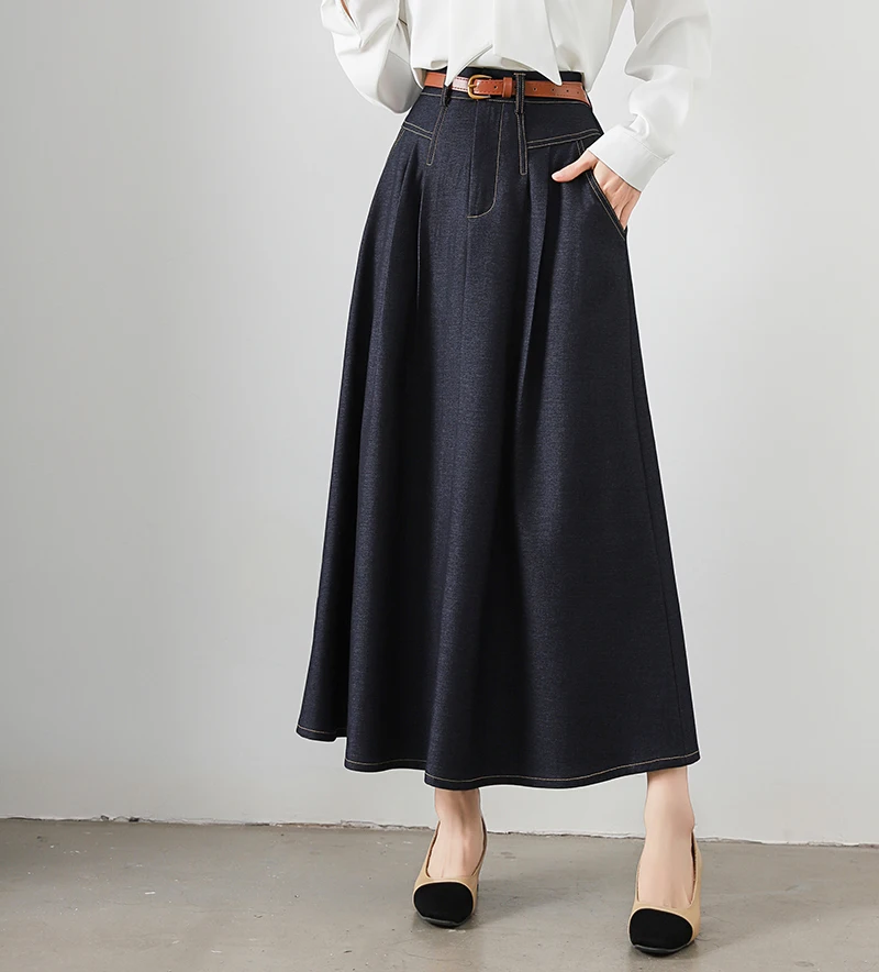 REALEFT Vintage High Waist Denim Women's Umbrella Skirts 2025 New Spring Summer Solid Casual Loose A-line Long Skirts Female