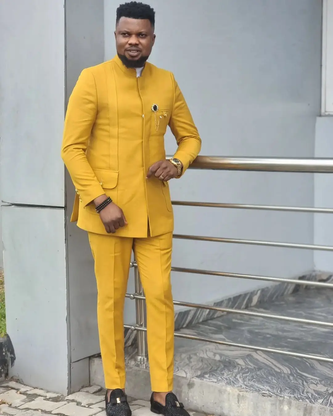 

2023 Casual Men's Suit Yellow Fashion Business 2 Pieces Set / Blazers Trousers Pants Male Single Breasted Waistcoat Homme