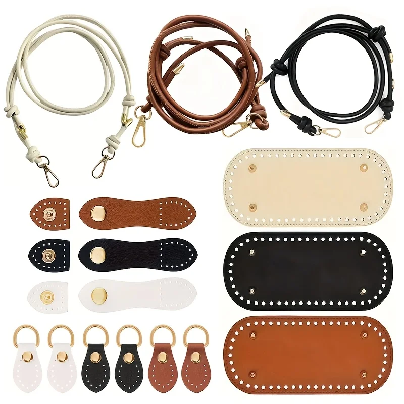 4-Piece Crochet Bag Making Set |   Imitation Leather Adjustable Buckle, Base and Gourd-Shaped Buckle, Fashionable Imitation Leather Shoulder Bag, Handmade Craft Materials, Easy to Make, DIY Bag Accessories, Wallet Making Materials, DIY Wallet Making.