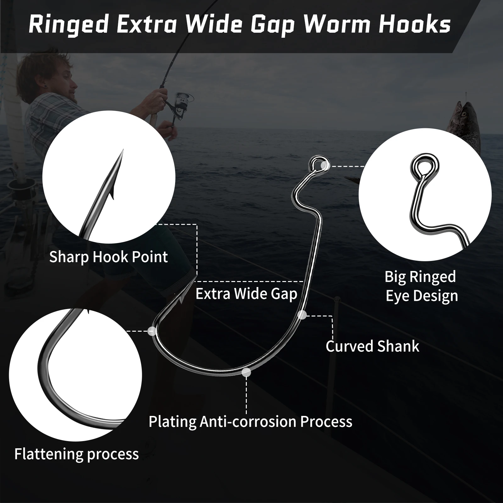 big w fishing hooks EWG Worm with Holes 50pcs Soft Bait Hooks HERCULES Fishing Tackle Ideal for big game enthusiasts Gamakatsu Big Bait Circle Fishing