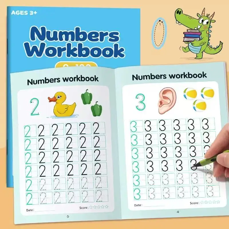 ספר עבודה למעקב אחרי מספרים מ-0-100: ספר לימודי כתיבה ידנית לימודי מתמטיקה לילדים
