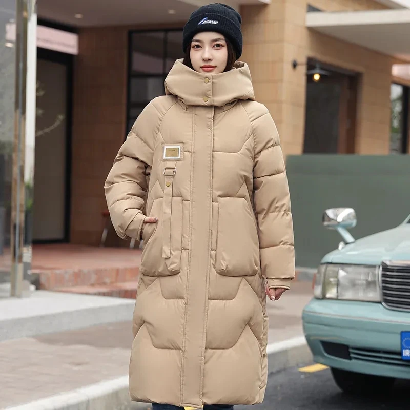 

New Snow Wear Casaco Solid Winter Coat for Women Cotton Jacket Warm Casual Loose Hooded Winter Women Jacket Long Parkas A1258
