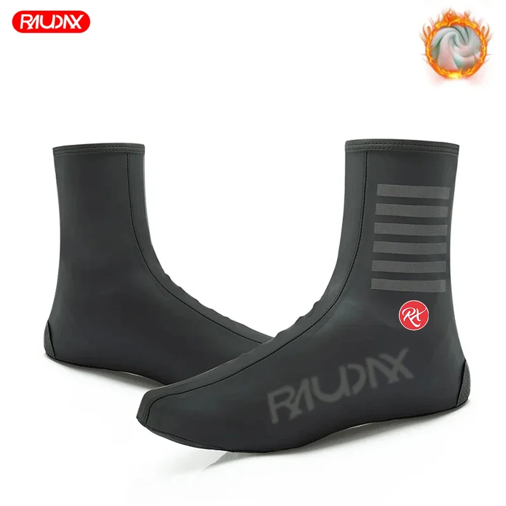 Raudax Winter Thermal Fleece Cycling Shoe Cover Man MTB Bike Sport Shoes Covers Women Bicycle Overshoes Cubre Ciclismo Windproof bicycle shoe covers