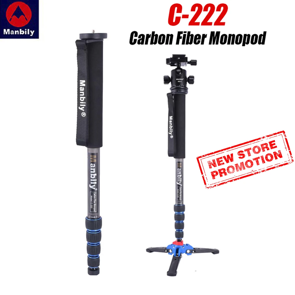 Manbily C222 Profissional de Fibra Carbono Monopé Portátil Viagem Fotografia Suporte Tripé Base Bola Cabeça para Digital Dslr