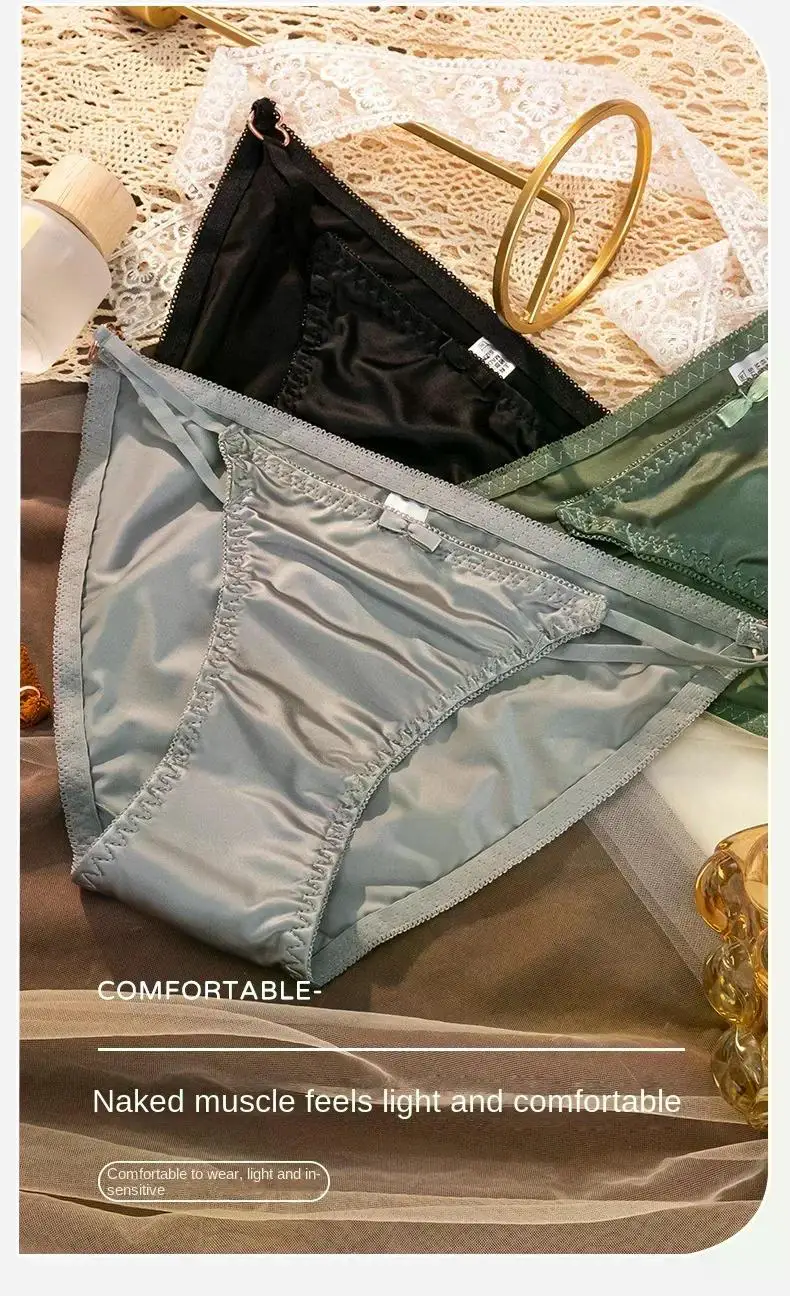Description Picture 2 of itemSilk satin surface String Femme Sexy Underwear Solid Color Metal Heart Hollow Out Slips Thong Panties Fashion 2024 Mutande