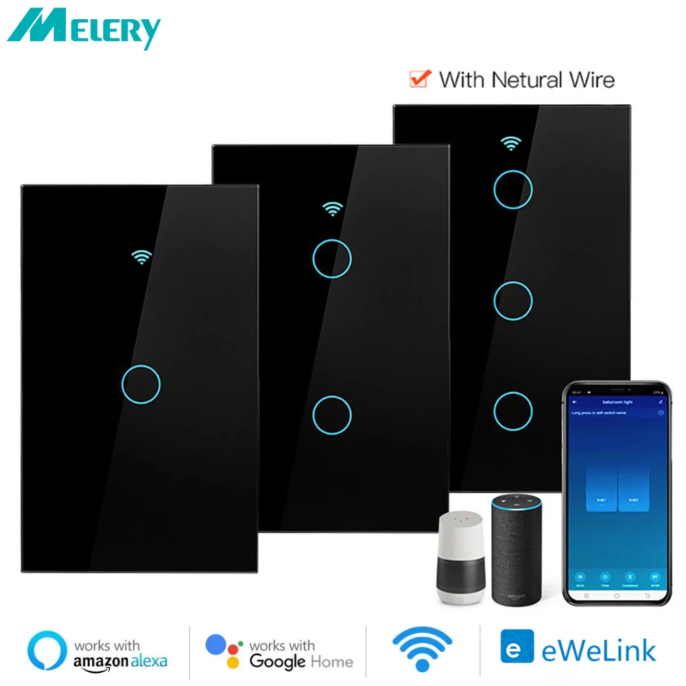 Melery 스마트 와이파이 조명 스위치, 미국 브라질 Ewelink 벽 차단기, ..