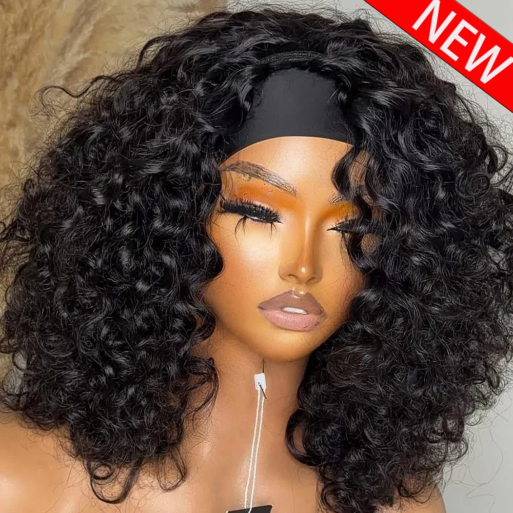 Parrucca con fascia per capelli ricci in capelli umani, senza colla, realizzata a macchina, densità 400, 100% capelli umani, per donne, da 10 a 18 pollici. - immagine 3