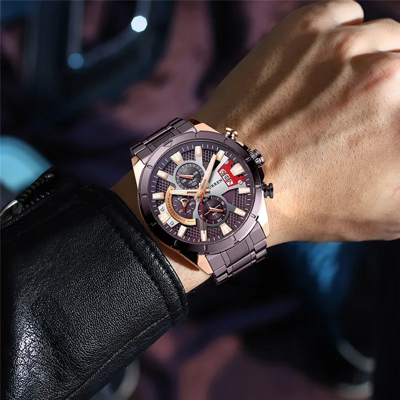 CURREN New Man WristWatch Waterproof Chronograph Men Watch Military Top Brand Luxury Brown Stainless Steel Sport Male Clock 8401 3