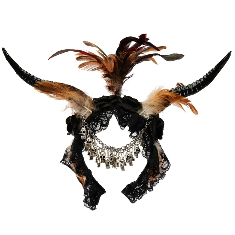 

Halloween Skull Hairhoop Devil Horn Hairband Dark Series Costume Headpieces Theme Party Headband Music Festival Hairband