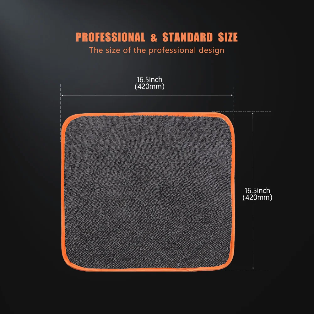 SPTA 3개입 오렌지 테두리 회색 마이크로파이버 자동차 트위스트 파일 빠른 건조 타월 세차용 천 600GSM (자동차 디테일링 세척용)