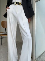 سراويل نسائية بخصر مرتفع بساق واسعة ، سراويل مستقيمة ، فضفاضة ، أحادية اللون ، أزياء كورية ، بدلة شارع نسائية ، الصيف 1