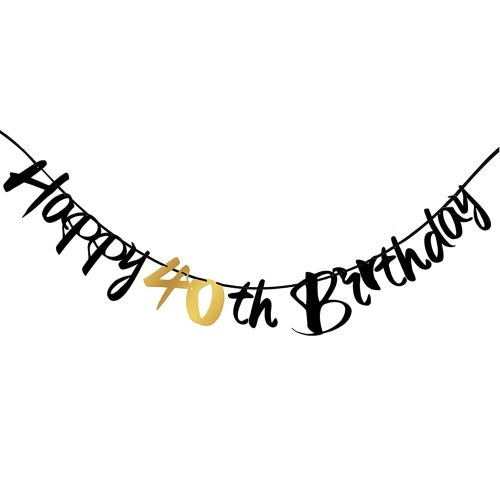 Elegant Black and Gold Paper Streamer Birthday and Anniversary Banner