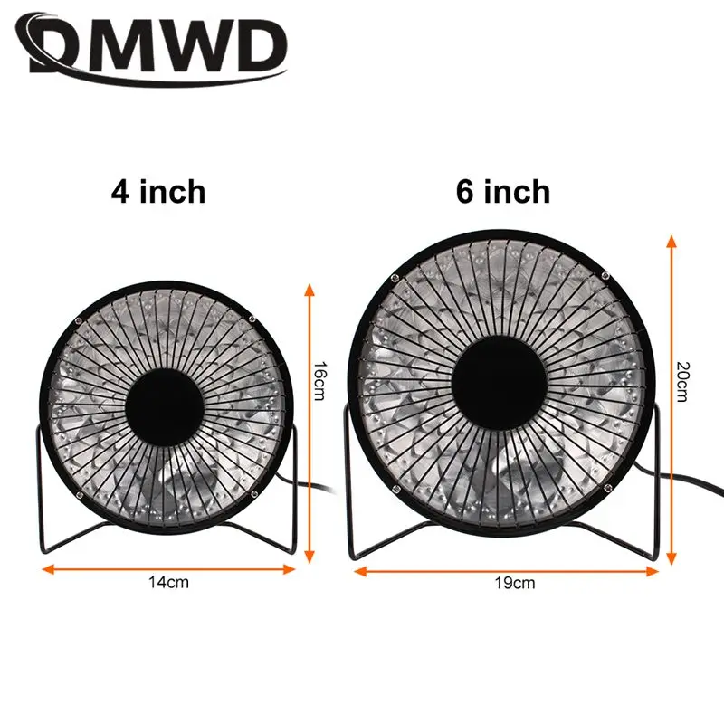 DMWD Household Electric Heater Portable Mini Air Warmer Furnace Quartz Thermal Heating Raditor Desktop Fan For Winter 4/6 inch 2