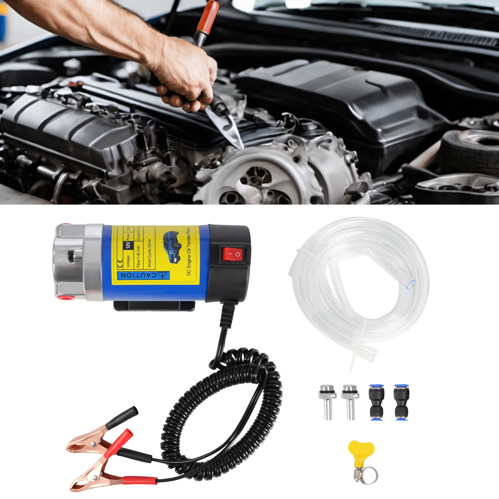 12 V tragbare Öltransferpumpe, 1–4 l/min, Ölpumpe, elektrische Ölsaug-Ölwechselpumpe für Auto, Wohnmobil, ATV, Boot, 6/8/10 mm Schlauch – Detail 1