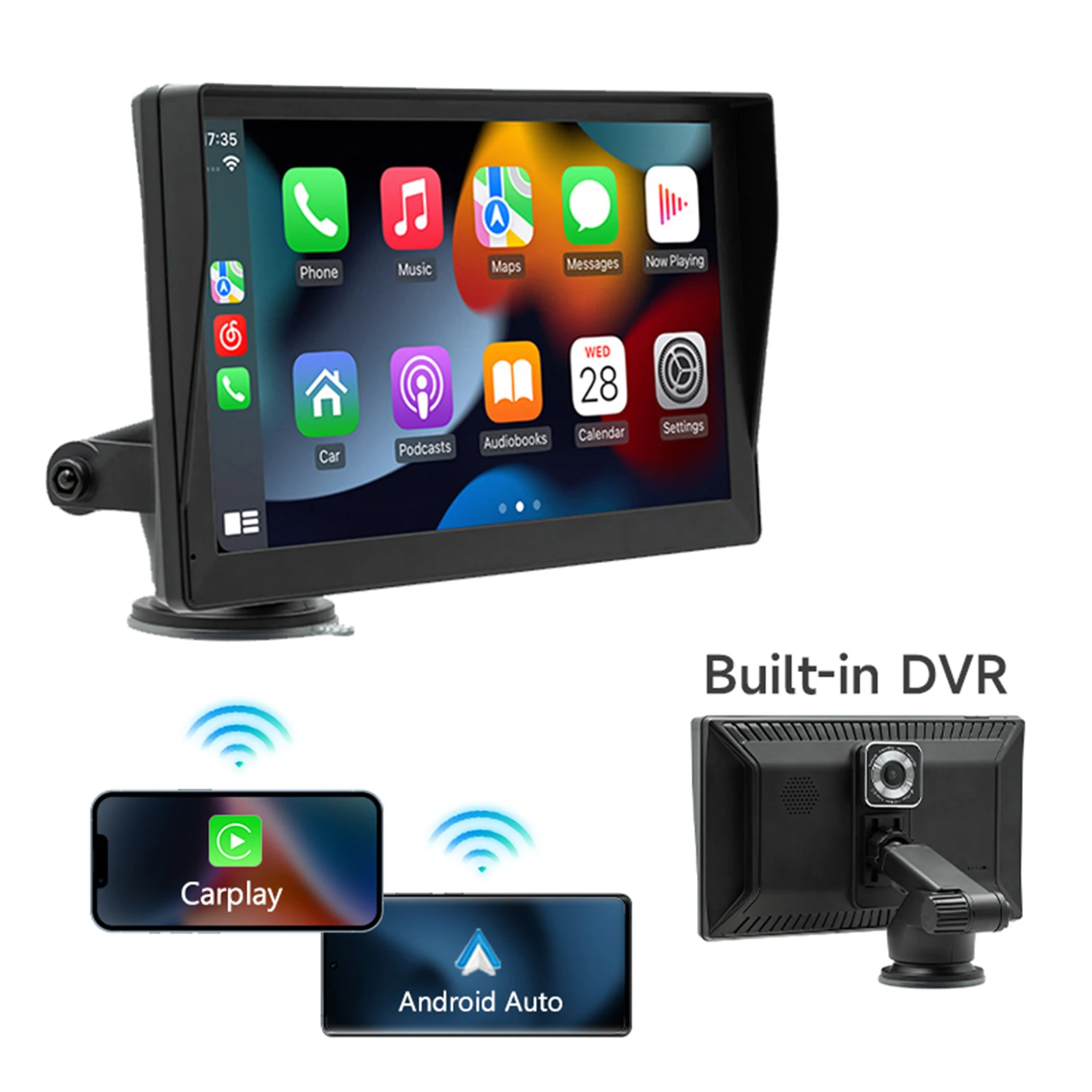 9 Inch Portable Car Bluetooth MP5 Player Wireless Carplay MAP Navigation Built-In DVR with Car Recorder Camera Multimedia Player
