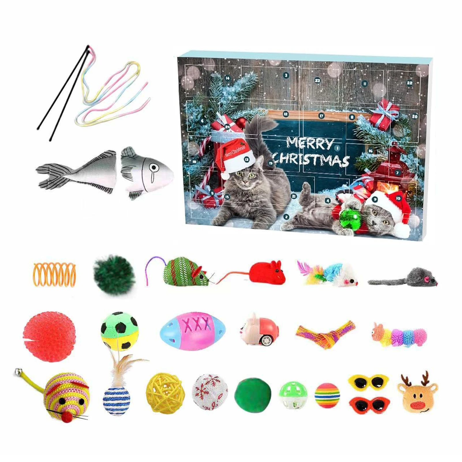 Christmas Cat Toy Advent Calendar 24 Days Xmas Countdown Gifts for Christmas Countdown Holiday MIAO