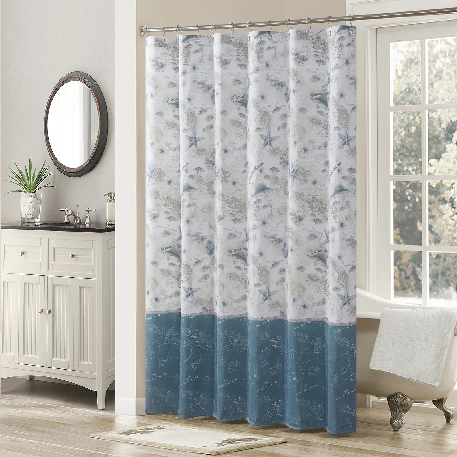Madamoiselle Sea Seashell Grey Poliestere Tessuto Ocean Printed Avorio Tenda Da Doccia Impermeabile