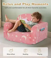 2-in-1 Glow in Dark Kids Sofa with Blanket & Pillow, Foldable Toddler Couch for Girls Boys, Medium Pink 4