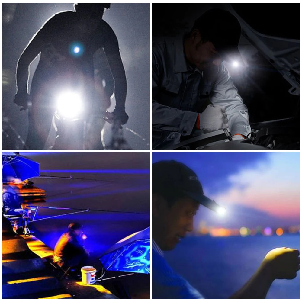 Pesca portátil Cap Clip Luz, lanterna LED, farol recarregável, busca Luz, impermeável, lanterna esporte ao ar livre, caminhadas