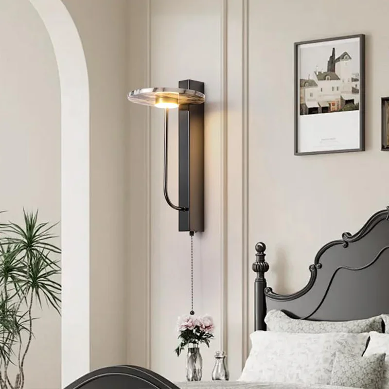 Black Luxury Alabaster Natural Stone Wall Lamp Bedroom High-end Sconce Design Artistic Living Room Marble Decor LED Lights