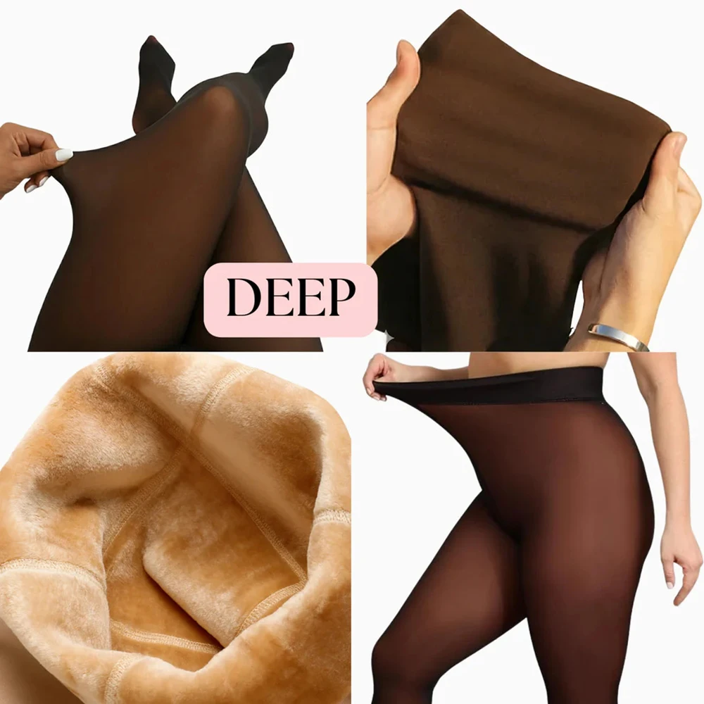 Thermal Fleece Lined Tights Women One Seam Warm Sheer Pantyhose Fake Translucent Thermal Thick Tights Leggings For Cold Weather