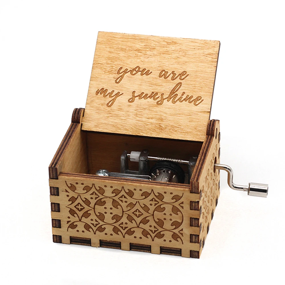 You Are My Sunshine Music Box Color Printing Wooden Hand Crank Musical Box Birthday Present Valentine's Day Christmas Gift New 3
