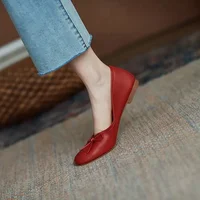 Red With Bow Luxury Leather Casual Kawaii Flat Cute Moccasins Flats Ladies Footwear Women's Shoes Round Toe Trend Chic Point Y2k - Image 6