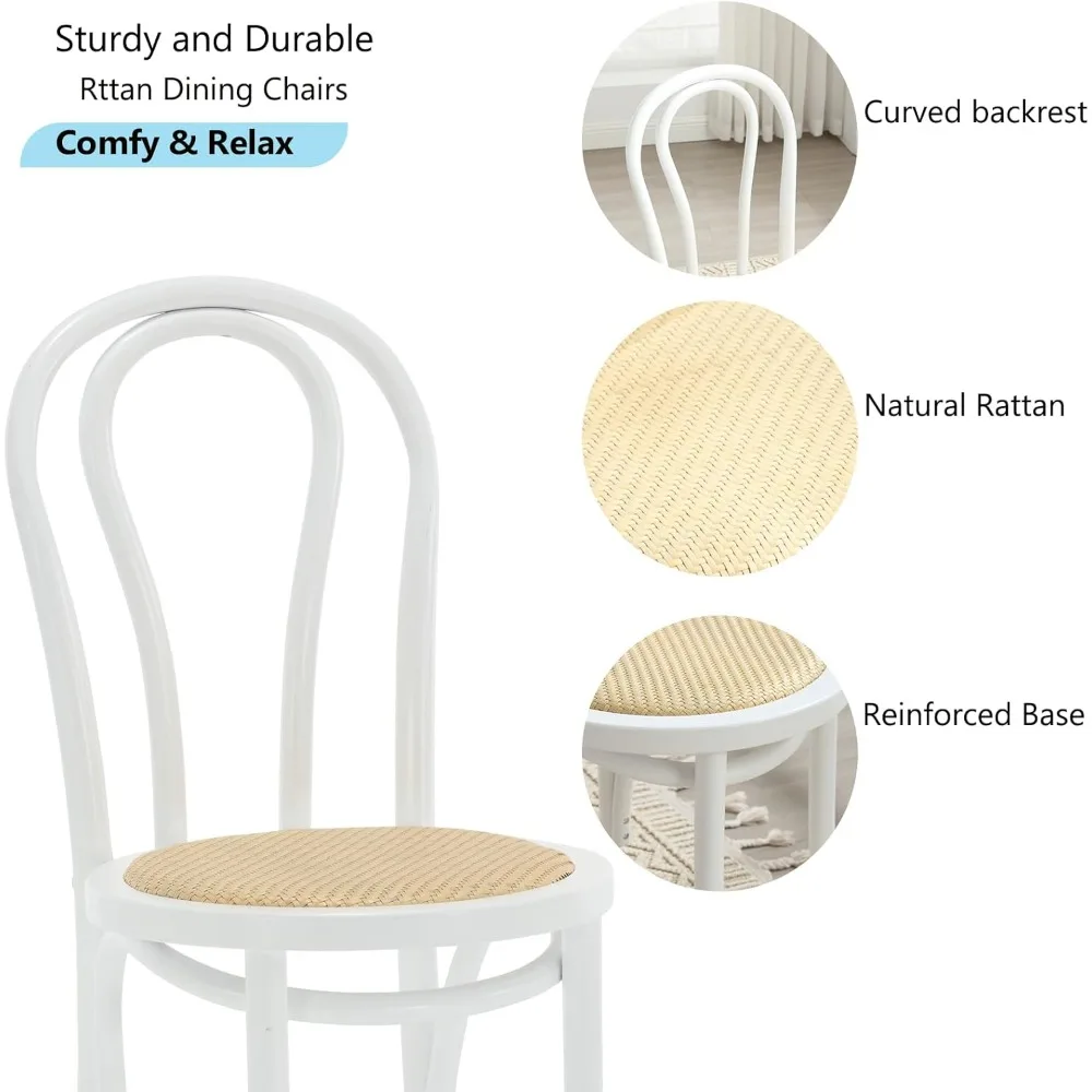 Vintage Dining Chairs Set of 2, Thonet Soild Wood Rattan Dining Room Chairs Armless French Country Kitchen Chairs for Wedding 3