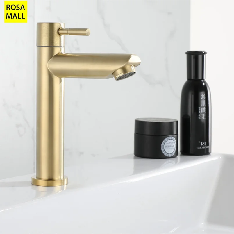Basin Faucet Bathroom Faucet Stainless Steel Faucet Brushed Gold Basin Faucet Single Cold Water Faucet Stainless Steel Waterfall Bathroom Sink Tap Washbasin Tap Gold Accessories