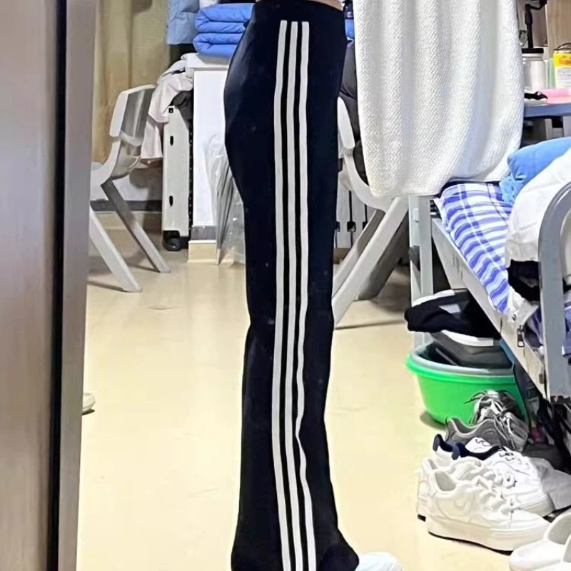 2024 New Spring and Autumn Retro Commuter Versatile Polyester Flare Pants High Waist Slim Fit and Slim Spliced Women's Pants