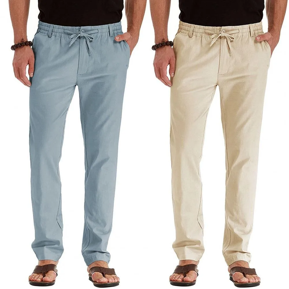 2022 New Linen Trousers For Men Wide Cargo Pants Oversize Plus Size 5XL Linens Streetwear Casual